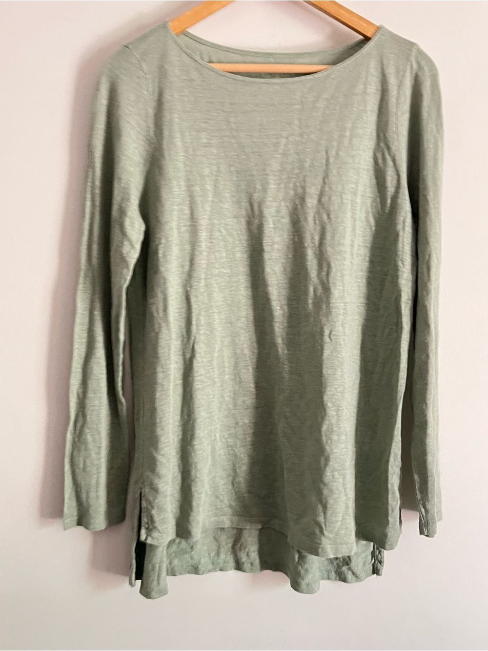 Eileen Fisher Organic Linen Tunic Top Medium Large Green Minimalist Lagenlook - Picture 2 of 8